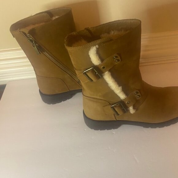 UGG NIELS WATER RESISTAN WOMEN BOOTS LEATHER CHESTNUT Size 11 - Picture 2 of 13